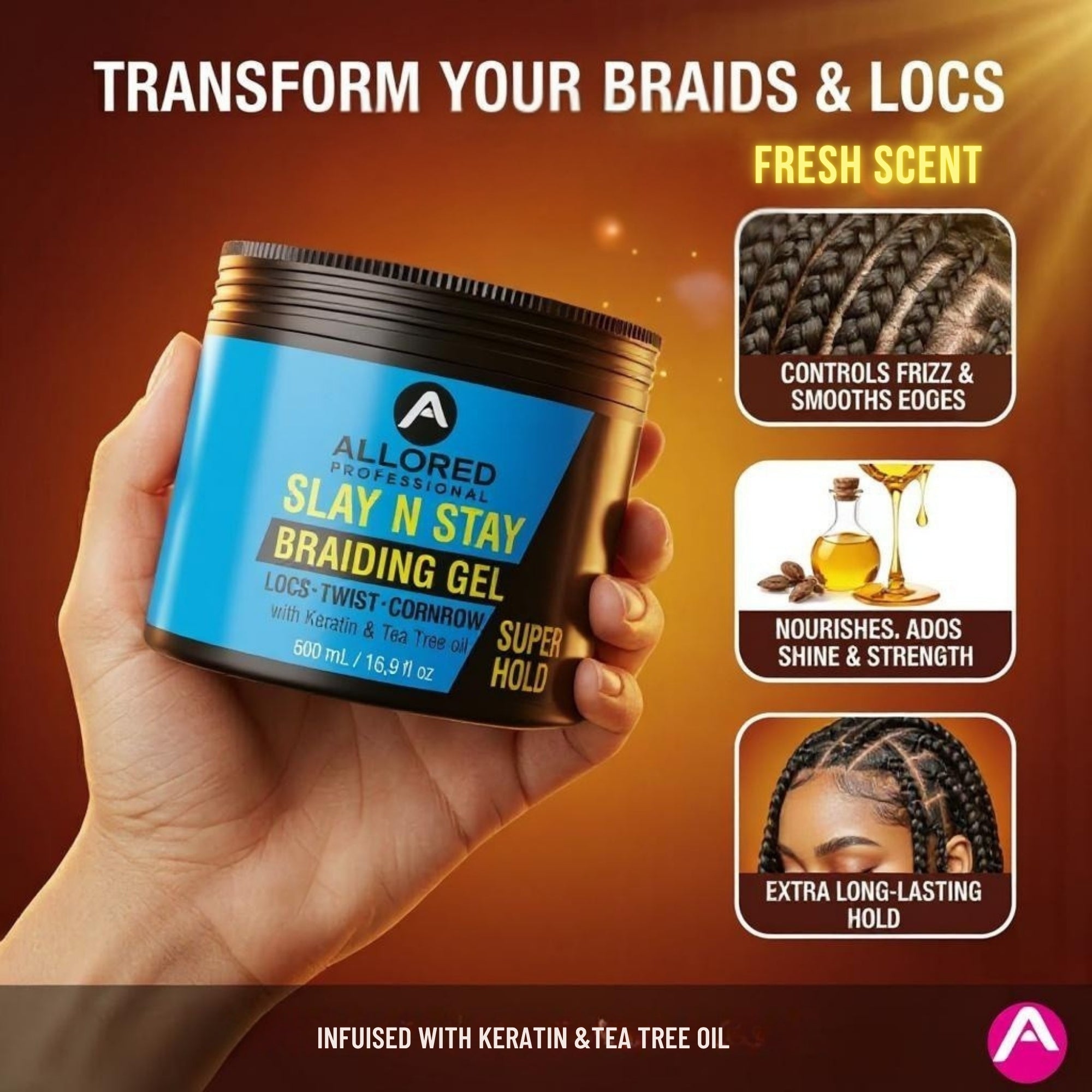 Slay N Stay Braiding Gel Super Hold with Keratin & Tea Tree Oil 500ml