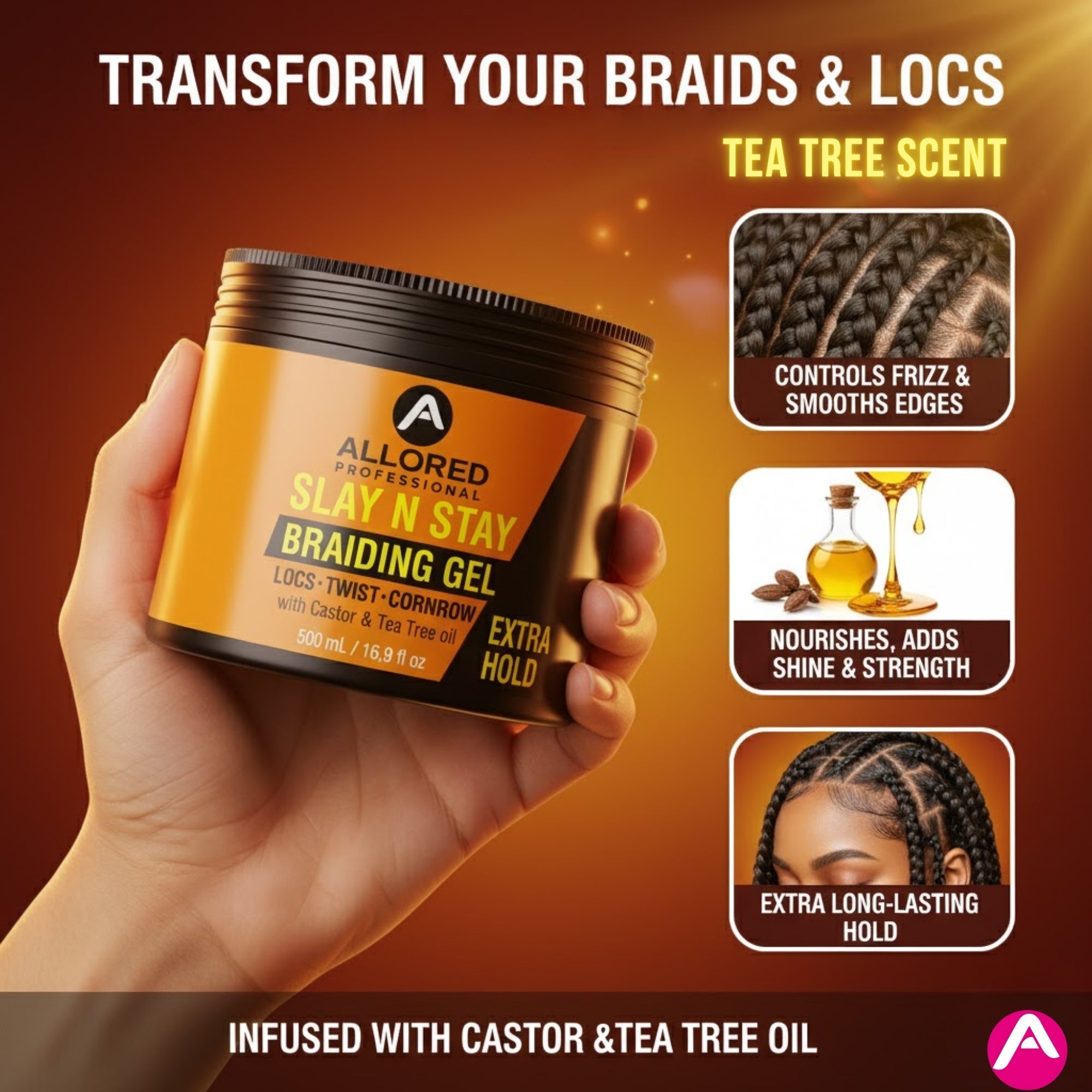 Slay N Stay Braiding Gel Extra Hold with Castor & Tea Tree Oil 500ml