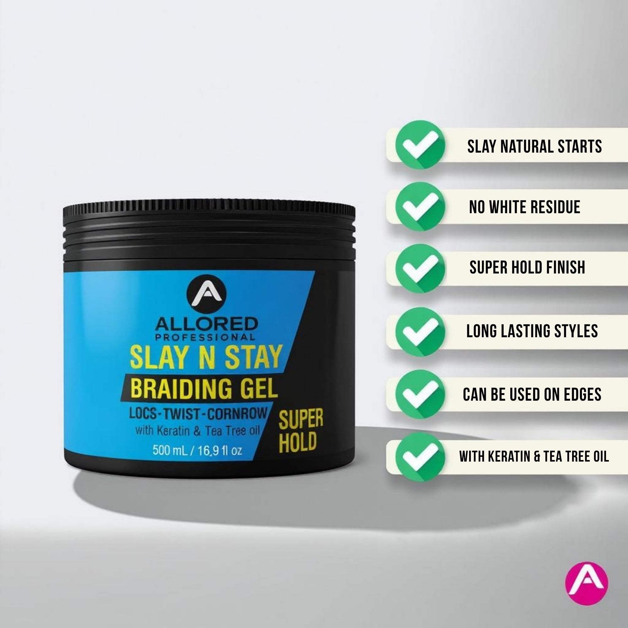 Slay N Stay Braiding Gel Super Hold with Keratin & Tea Tree Oil 500ml